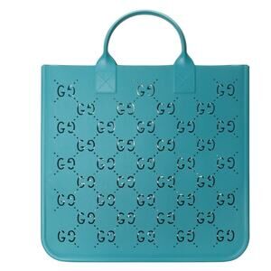 AUTHENTIC GUCCI GG Monogram Rubber Tote Bag Light Blue Brand New